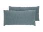 Zwei blaugrüne, strukturierte Musselin-Kissen