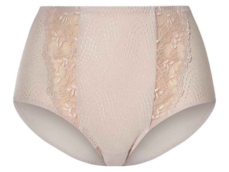 Beige Höschen mit Spitzendetails.