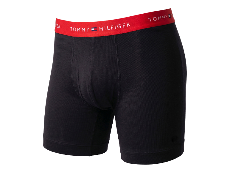 Schwarze Herren-Boxershorts mit rotem Bund und Schriftzug