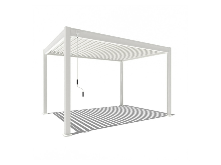 Eine weiße Pergola mit manueller Bedienung