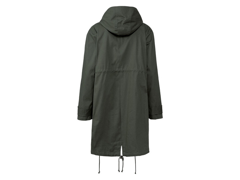 Grüne Parka mit Kapuze.