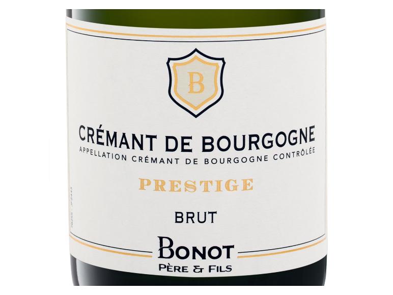 Sektetikett Crémant de Bourgogne Prestige Brut Bonot Père & Fils.