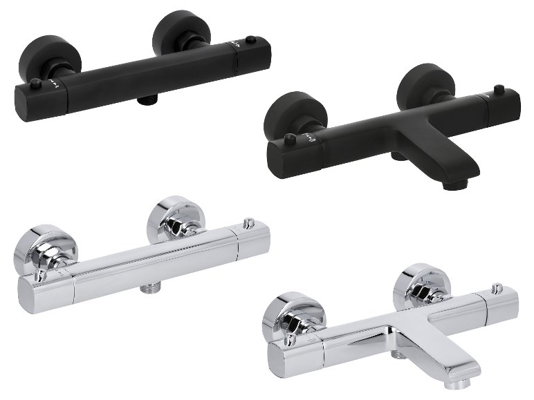 LIVARNO® Thermostat-Dusch- oder Wannenarmatur in Schwarz und Chrom