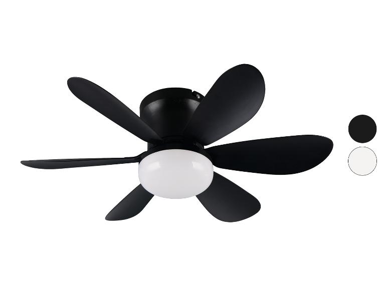 Schwarzer Deckenventilator mit fünf Flügeln und zentralem weißem Licht