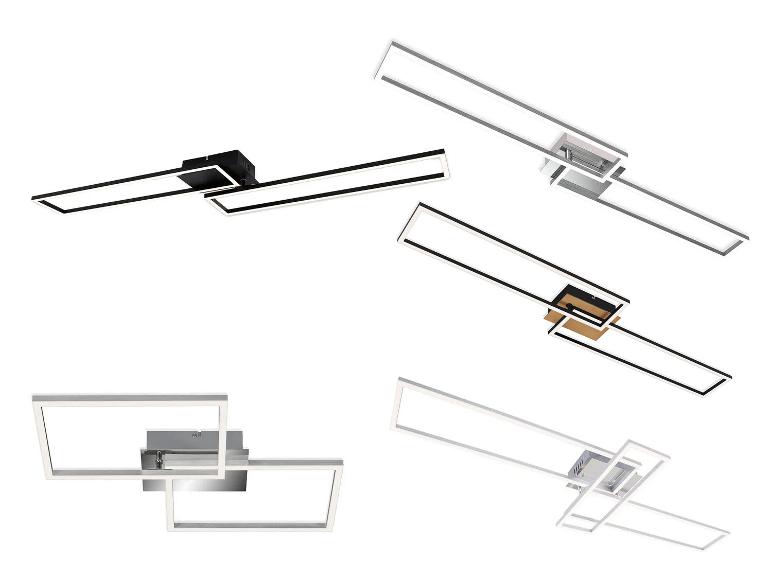 Mehrere moderne LED-Leuchten mit geometrischen Formen in verschiedenen Farben.