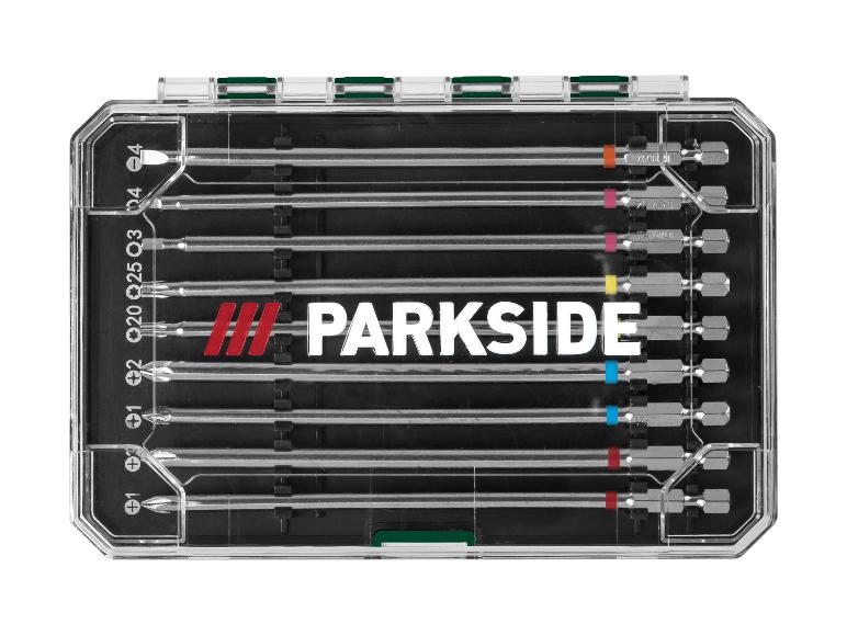 Schraubendreher-Bit-Set in einer transparenten Hülle, inklusive Phillips-, Torx- und Sechskant-Bits.