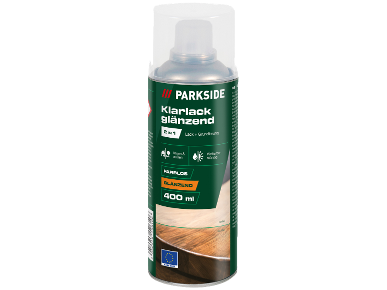 Farblose glänzende 2-in-1 Sprühlackierung für innen und außen, 400 ml.