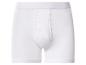 Weiße Herren-Boxershorts mit elastischem Bund und funktionellem Eingriff.