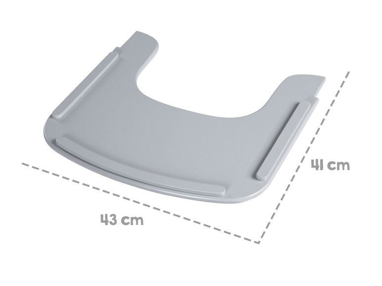 Ein grauer Kinderhochstuhl-Aufsatz mit rutschfesten Streifen.