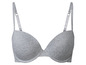 Grauer BH mit glatten Cups und dünnen Trägern.