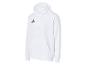 Weißer Kapuzenpullover mit schwarzem Logo auf der Brust