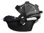 Schwarzer Babysitz mit verstellbarem Verdeck und Tragegriff.