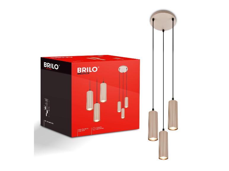 BRILONER LED-Pendelleuchte mit drei gerillten beigen Schirmen und Verpackung