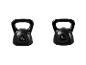 Zwei schwarze Kettlebells, einer 6 kg und einer 8 kg.