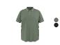 Herren-Poloshirt in Olivgrün mit weißen Streifen an Kragen und Ärmeln.