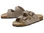 Damen-Sandalen aus grauem Wildleder mit Metallschnallen und Korksohle