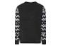 Ein schwarzer Pullover mit weißen Mustern an den Ärmeln.