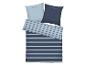 Blauer und hellblauer gestreifter Bettbezug und Kissenbezüge von Tom Tailor.
