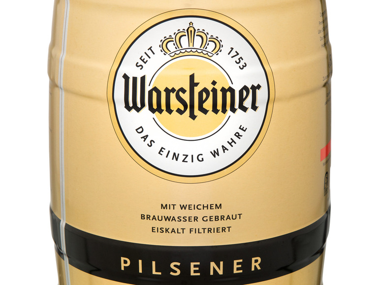 Bierfass Pfandfrei 5 Zapfhahn, L Vol 4,8 % Premium mit Warsteiner Pilsener