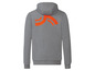 Graue Kapuzenjacke mit orangefarbenem Logo auf dem Rücken