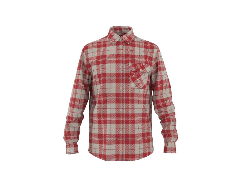 Rot-beige kariertes Langarm-Herrenhemd mit Tasche.