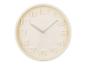 Beige Wanduhr, minimalistisches Design, erhabene Ziffern.