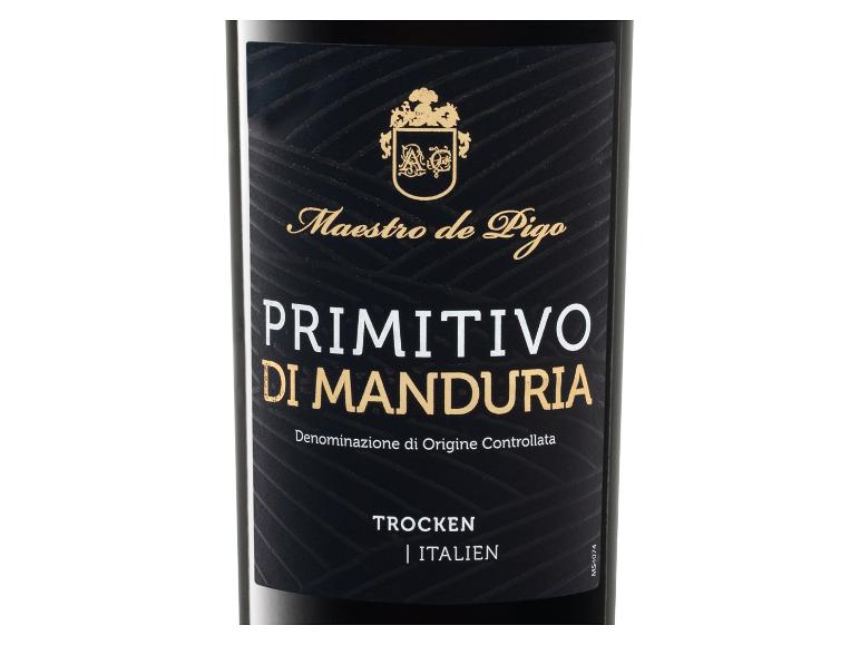 Flasche Maestro de Pigo Primitivo di Manduria Wein.