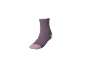 Lila Socke mit rosa Spitze und hellgrauer Ferse.
