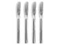 Set aus vier silbernen Buttermessern mit gebürsteter Oberfläche.