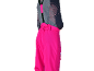 Pinke Skihose für Damen mit Hosenträgern und grauem Thermoshirt.