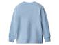 Hellblaues Langarm-Sweatshirt mit geripptem Kragen und Bündchen.