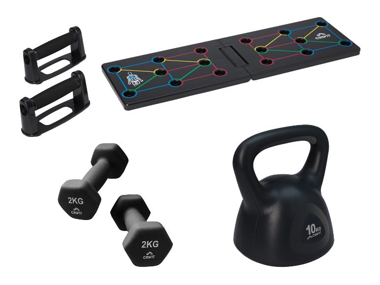 CRIVIT Liegestützbrett, Hanteln und Kettlebell