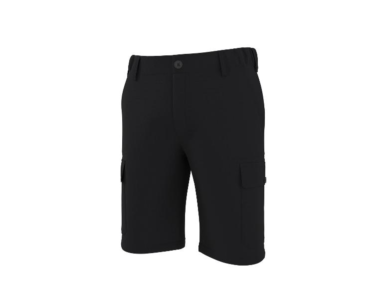 Schwarze Cargo-Shorts mit Seitentaschen und Knopf am Bund.