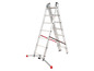 Eine Aluminium-Falt-Leiter mit roten Sicherheitsverschlüssen.