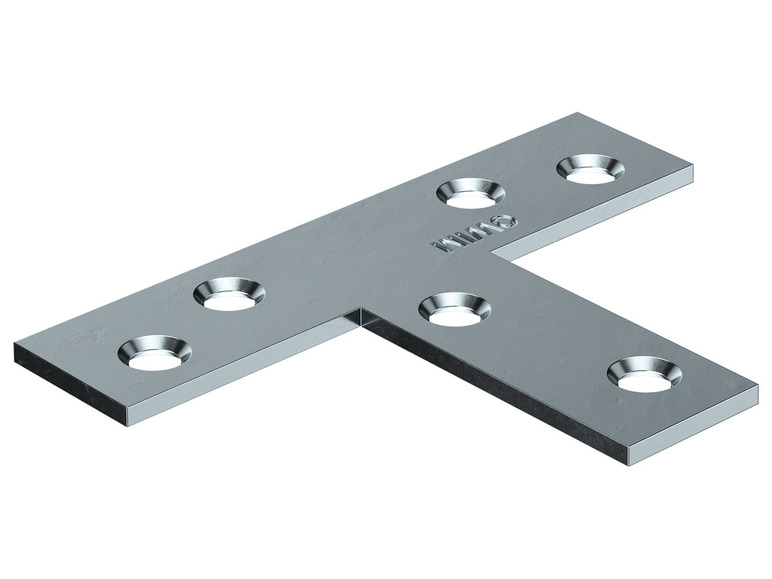 Eine metallene Eckkonsole mit Schraubenlöchern.