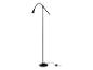 Schwarze Stehlampe mit gebogenem Arm und rundem Fuß