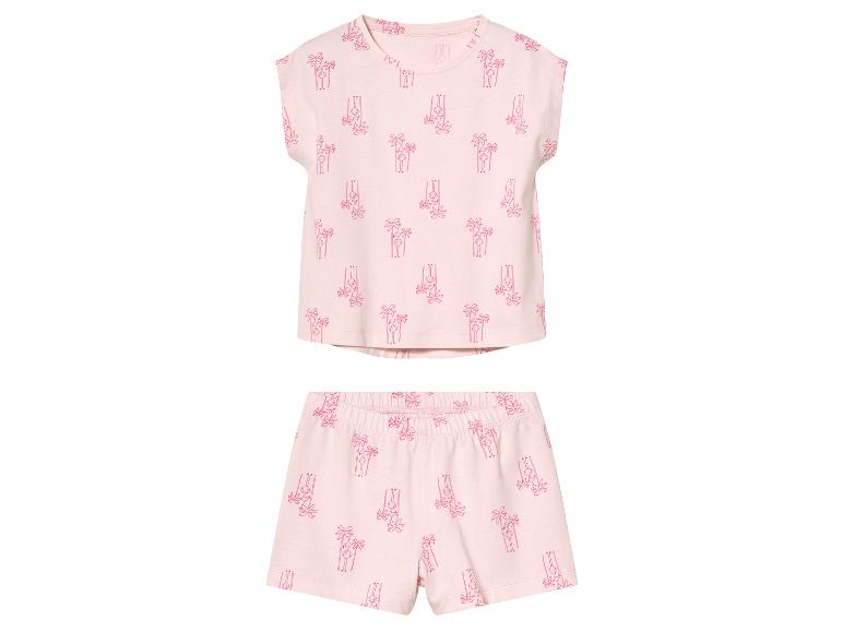 Rosa T-Shirt und Shorts Set mit dunkelrosa Palmenmuster für Mädchen.
