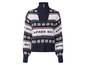 Ein dunkelblauer Pullover mit 'Après Ski' Aufdruck und Schneeflocken.