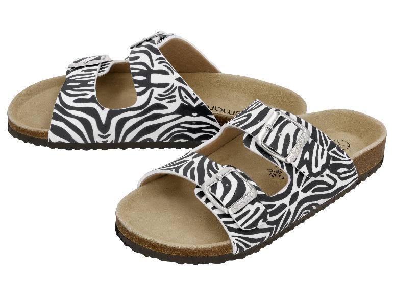 Damen-Sandalen mit zwei Zebrastreifen-Riemen, mit Schnallen.