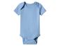 Hellblauer kurzärmeliger Baby-Body mit Druckknöpfen.