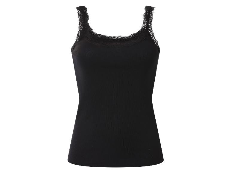 Schwarzes geripptes Camisole mit Spitzenbesatz