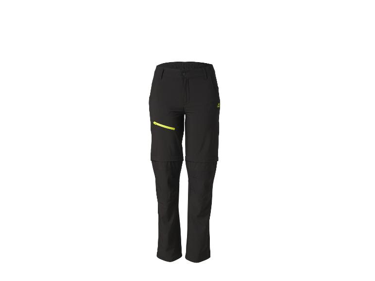 Schwarze Zip-off-Hose mit gelben Reißverschlussdetails, geeignet für Outdoor-Aktivitäten.