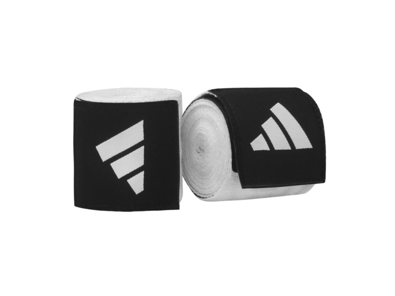 Zwei weiße Adidas-Bandagen für Sport.