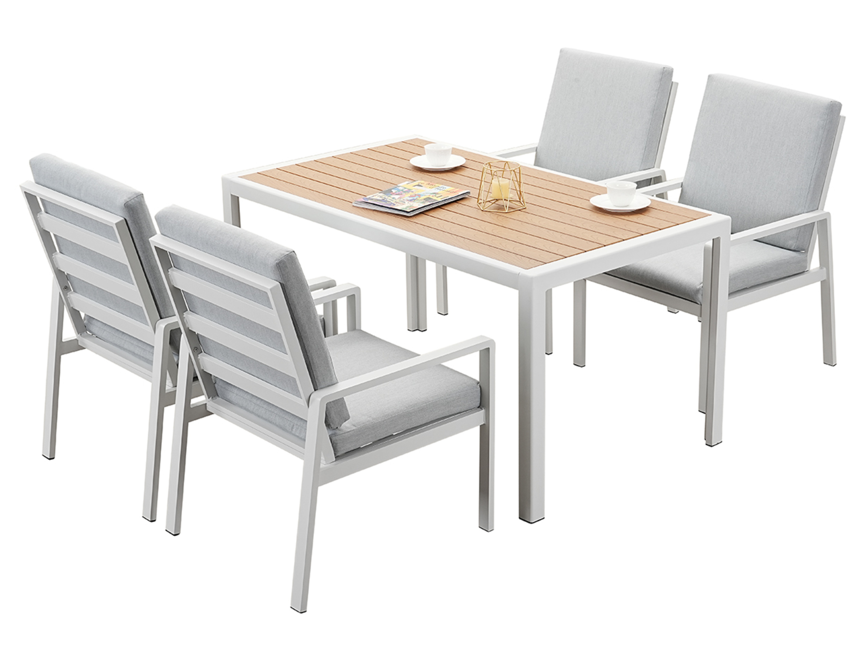 MEXO Gartenmöbel »Dining Set Levante«, inkl Polster (4-Sitzer, Weiß / Hellgrau)
