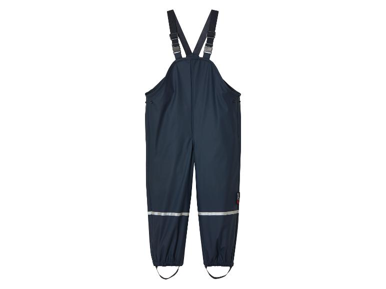 Dunkelblaue Regenhose mit Hosenträgern für Kinder.