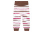Weiße gestreifte Hose mit rosa und braunen Streifen.