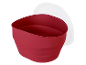 Eine rote faltbare Schüssel mit weißem Deckel.