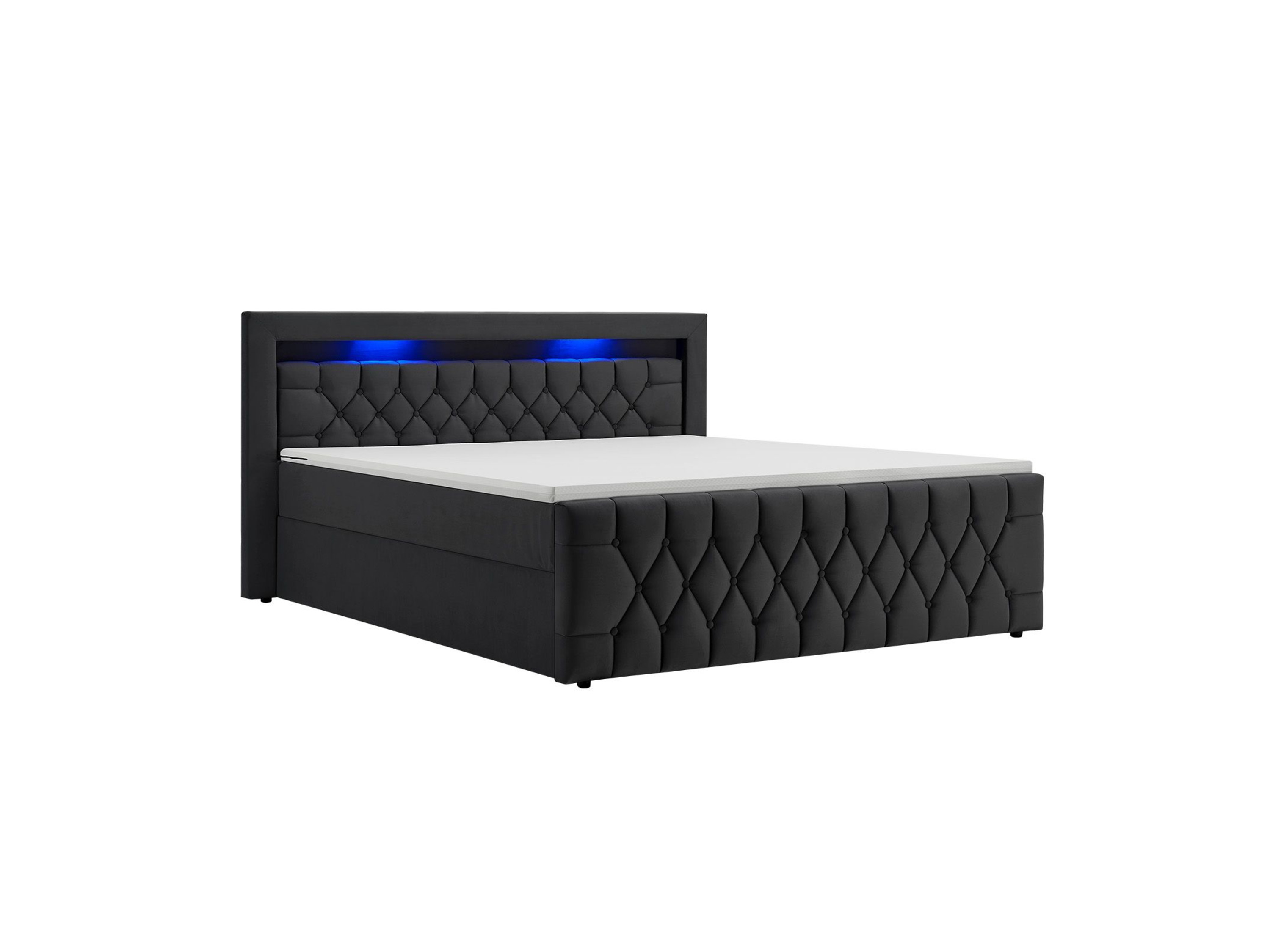 JUSKYS Boxspringbett Leona Samt (180 x 200 cm, Schwarz)