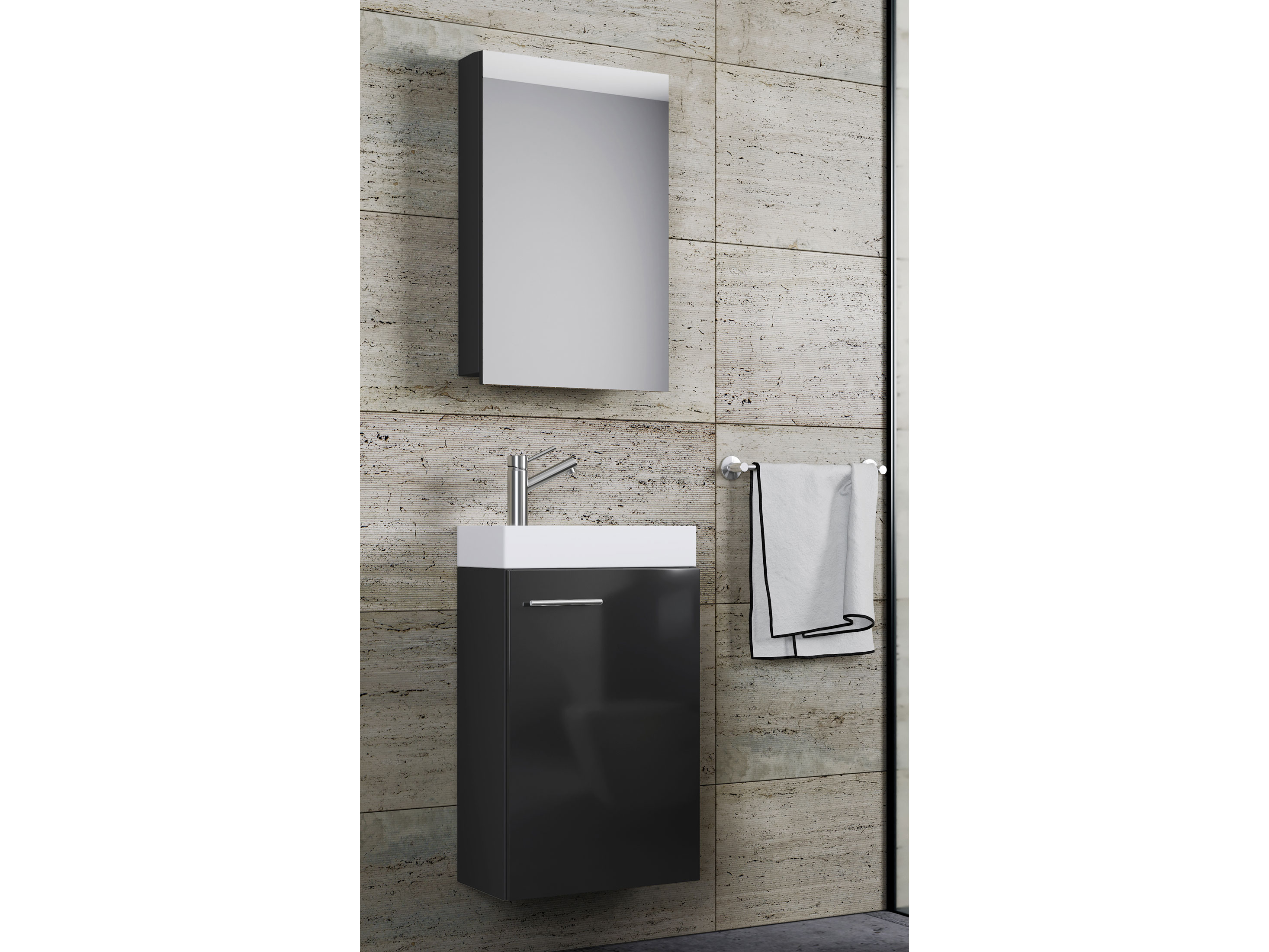 Thumbnail - VCM Gäste-Wasch, Schwarz, mit Spiegelschrank (mit Spiegelschrank, Schwarz)""