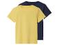 Zwei T-Shirts, gelb und dunkelblau.